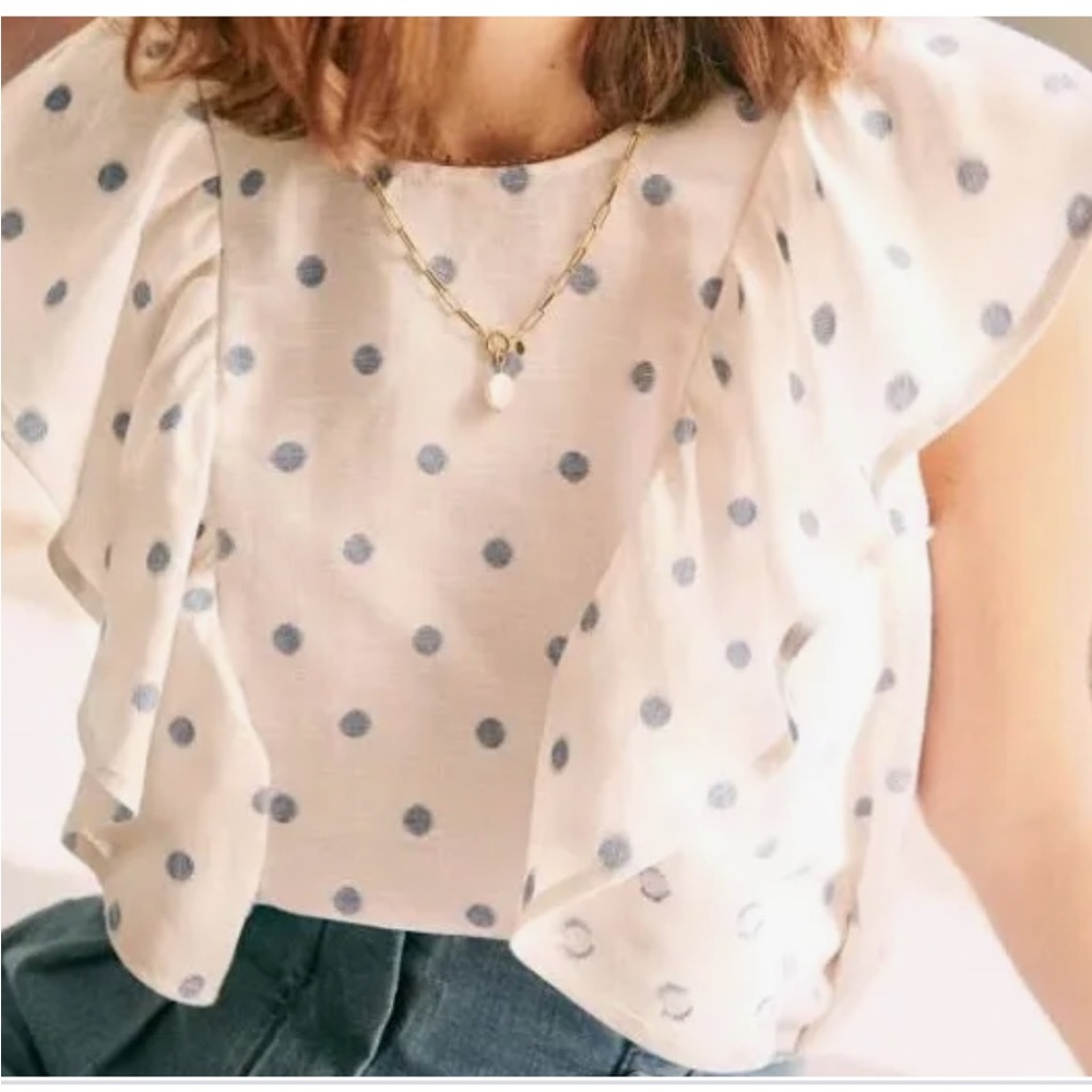 Sézane Forta Blouse White with Blue Polka Dots Size 36/4